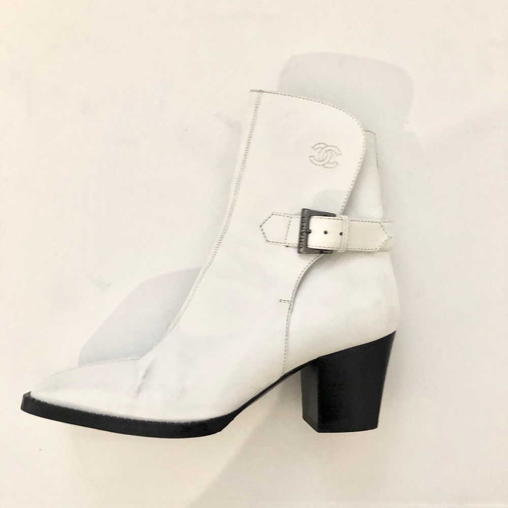 Chanel White Calfskin Boots